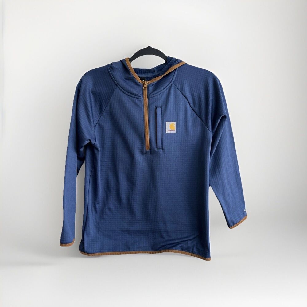 Carhartt Boys Dark Denim/Brown Long Sleeve Force Quarter Zip Sweatshirt 10/12